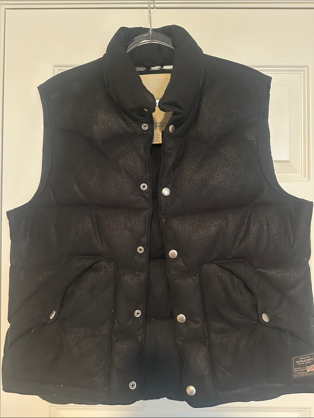Ralph Lauren denim supply Black Quilted Puffer Vest with Snap Buttons